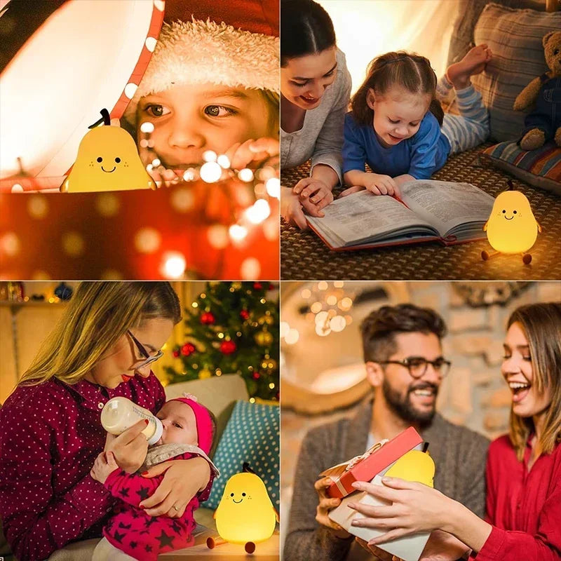 Night Lights for Kids Pear Shaped Cute Silicone Nightlight 7 Colors