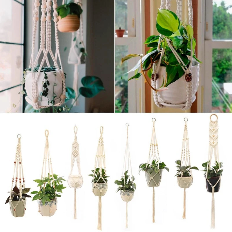 Hanging Plant Handmade Macrame Plant Hanger Flower Pot Planter Hanger Wall Decor Courtyard Garden Hanging Planter