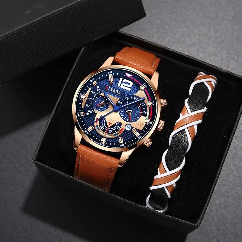 2PCS Set Fashion Men Calendar Watches Luxury