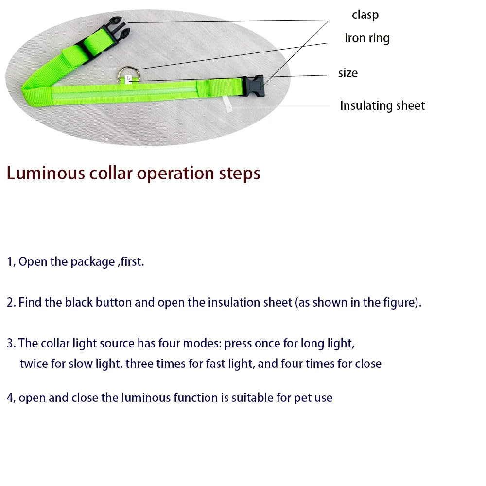 LED Night Safety Luminous Nylon Dog Collar