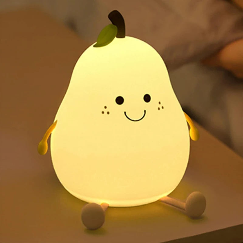 Night Lights for Kids Pear Shaped Cute Silicone Nightlight 7 Colors
