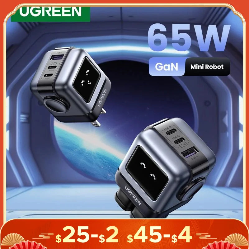 【US Plug】UGREEN 65W 30W GaN Charger Robot Design