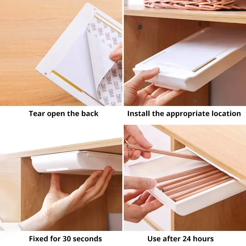 Hidden makeup pen holder under desk