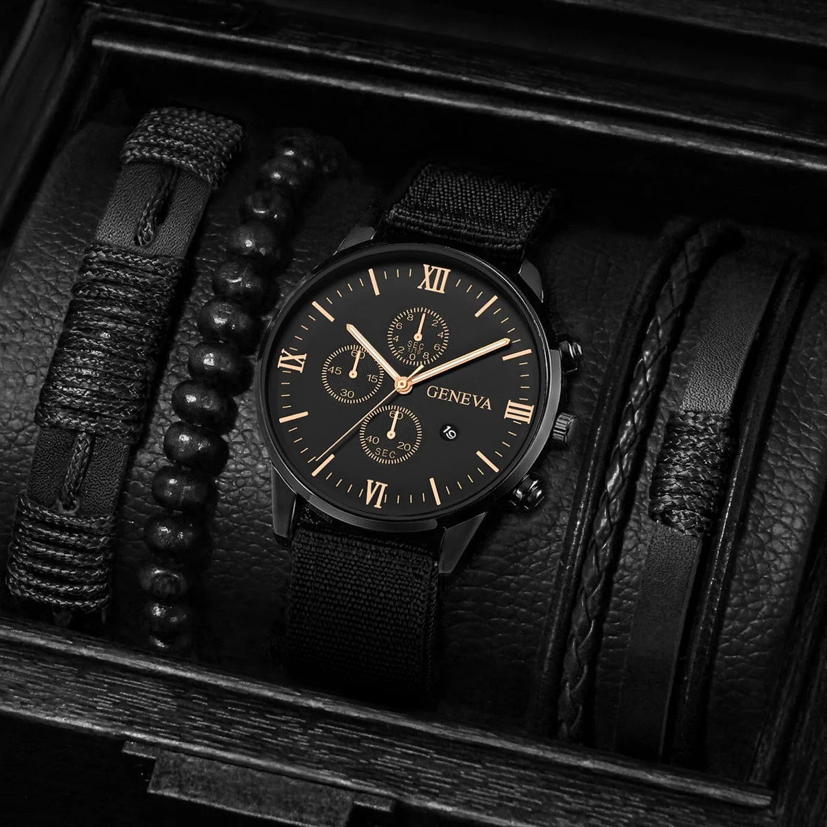 Fashion Men Watches Casual Nylon Band Male's Quartz Watch Bracelets Set Relogio Masculino Reloj Hombre（Without Box）