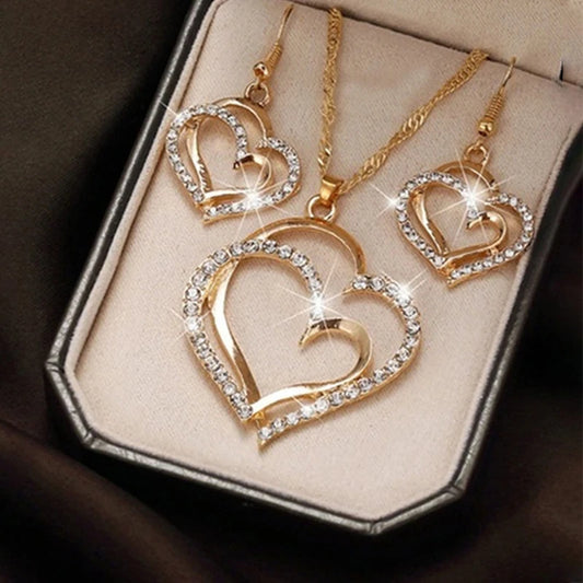 Set Heart Shaped Jewelry Set Of Earrings Pendant Necklace For Women