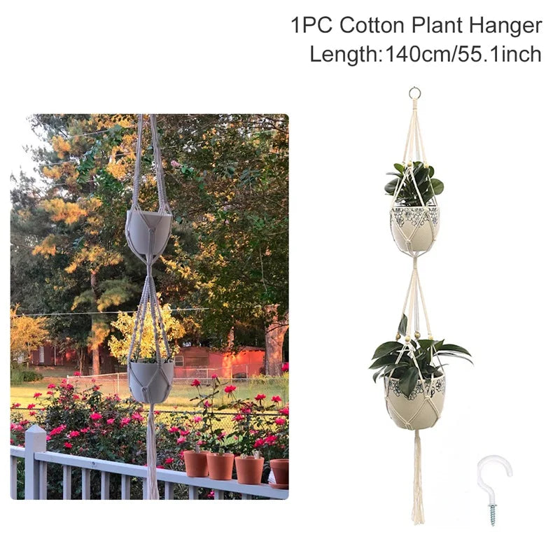 Hanging Plant Handmade Macrame Plant Hanger Flower Pot Planter Hanger Wall Decor Courtyard Garden Hanging Planter