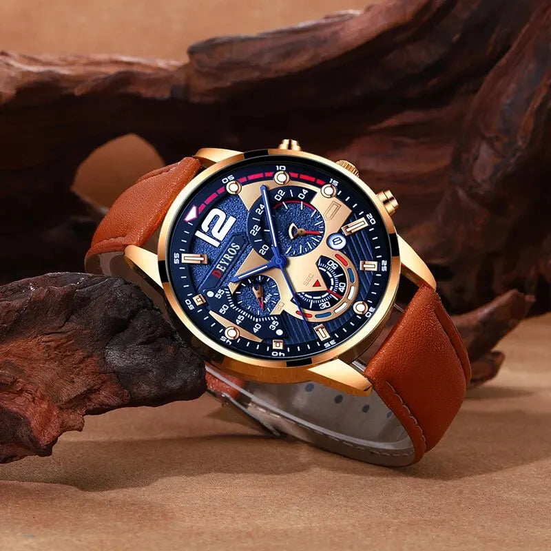 2PCS Set Fashion Men Calendar Watches Luxury
