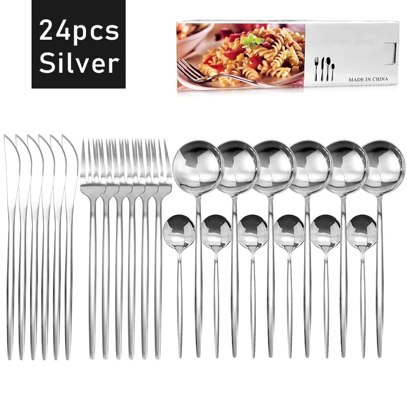 24pcs Dinnerware Set Stainless Steel Tableware