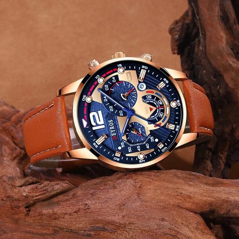 2PCS Set Fashion Men Calendar Watches Luxury