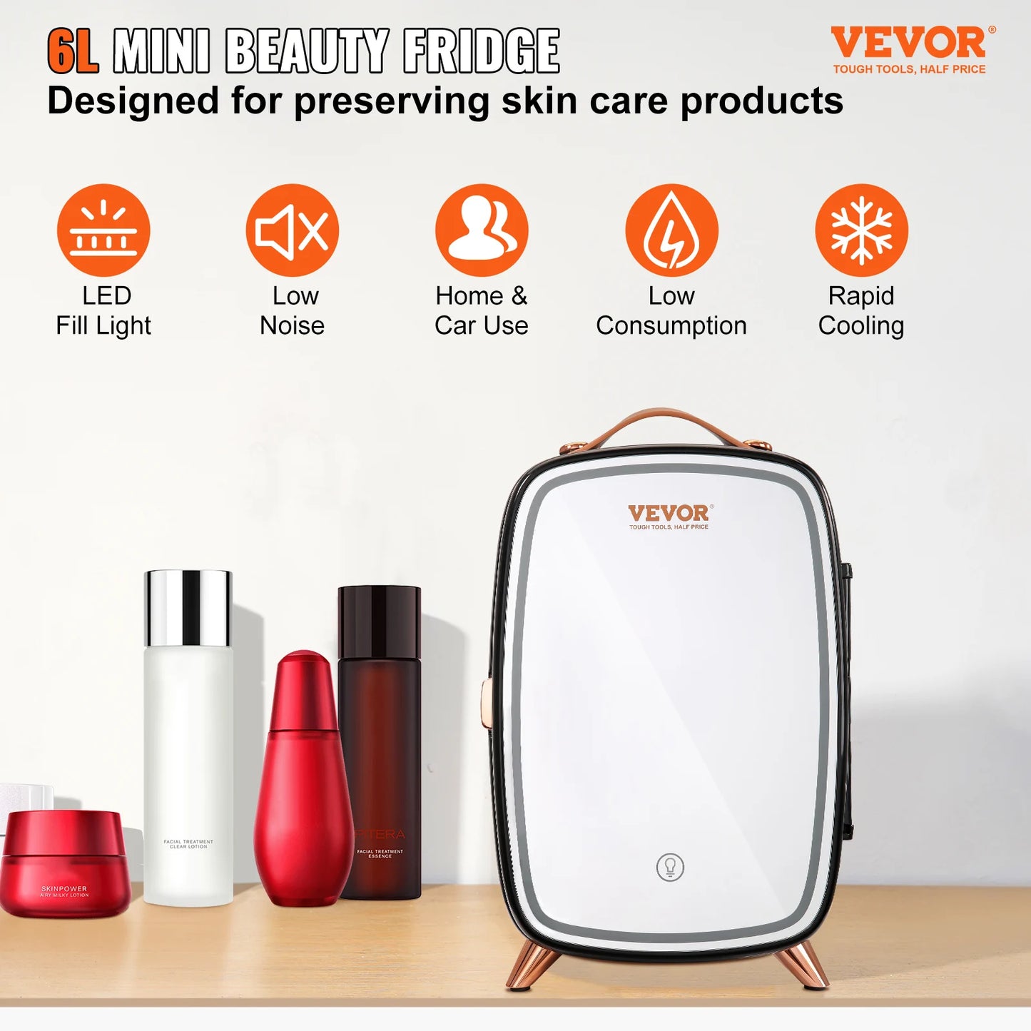 VEVOR 6L Mini Cosmetics Fridge Single Door Electric Refrigeration Keep