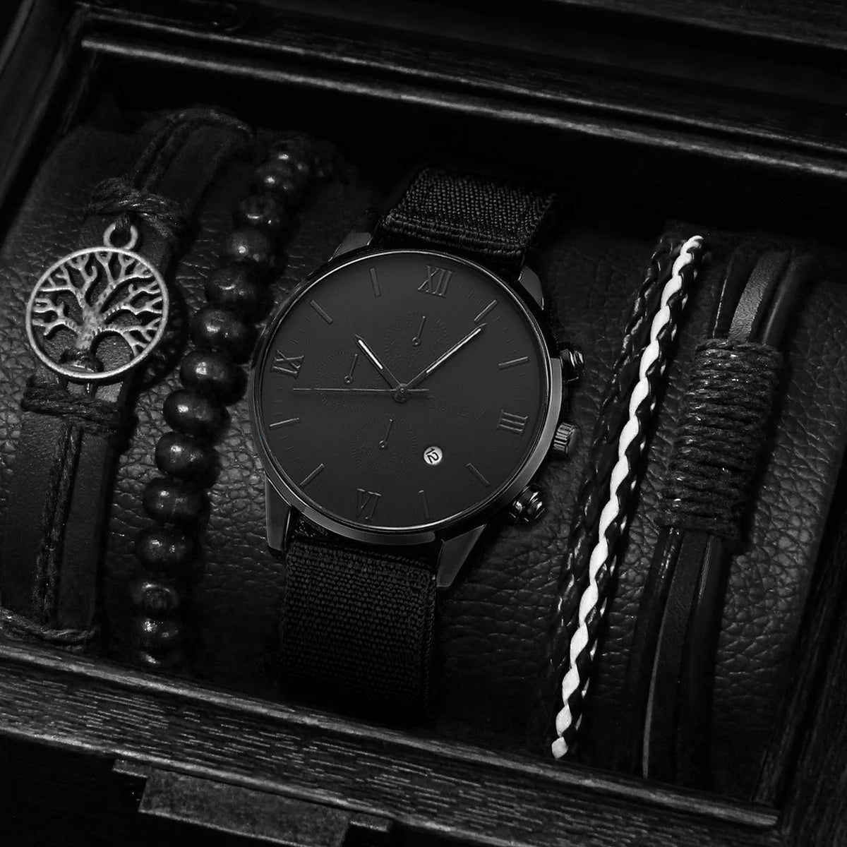 Fashion Men Watches Casual Nylon Band Male's Quartz Watch Bracelets Set Relogio Masculino Reloj Hombre（Without Box）