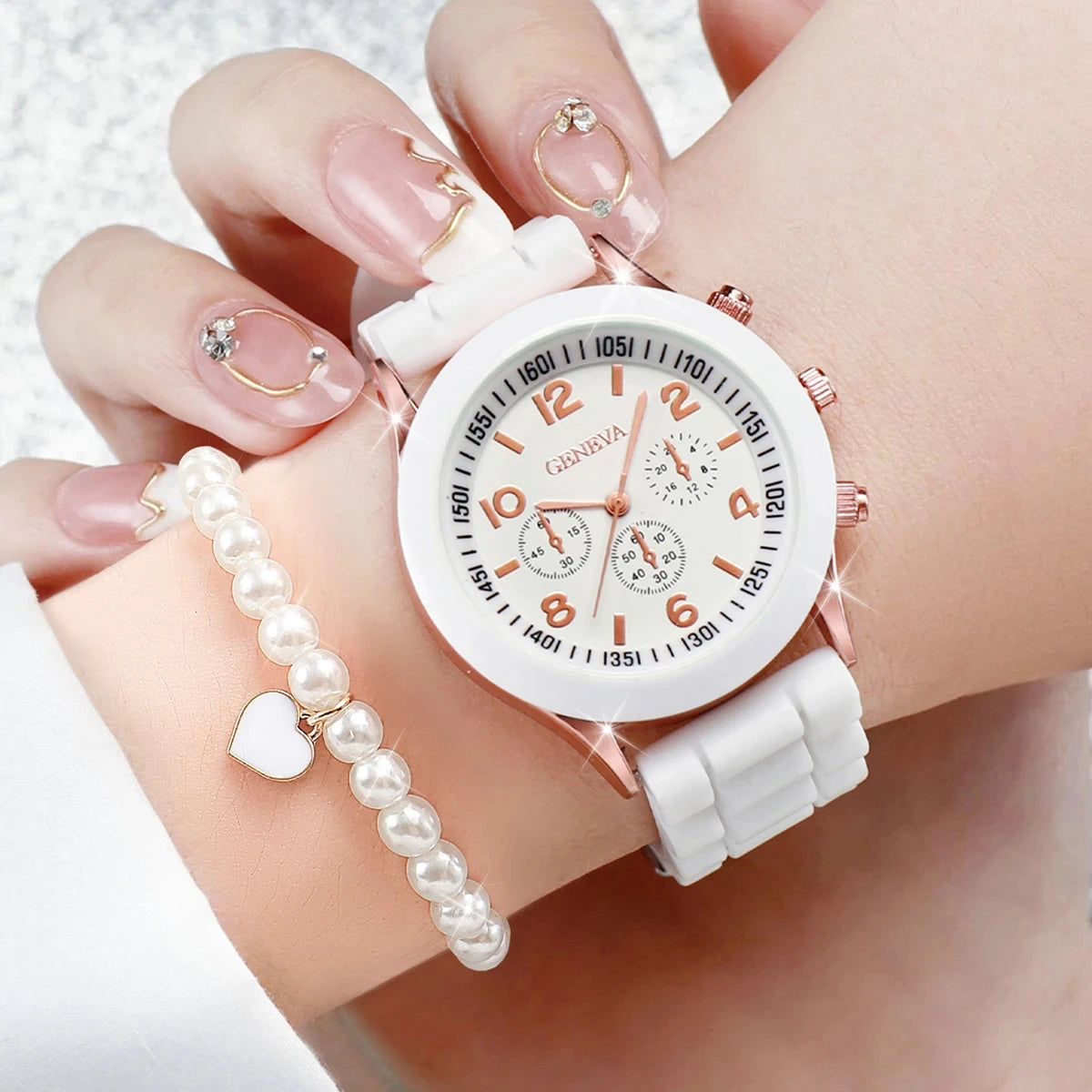 Set Women's Watches Casual Silicone Band Analog Quartz Watch
