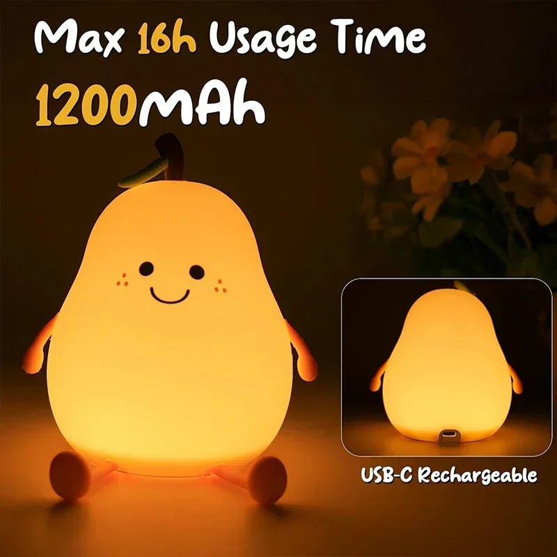 Night Lights for Kids Pear Shaped Cute Silicone Nightlight 7 Colors