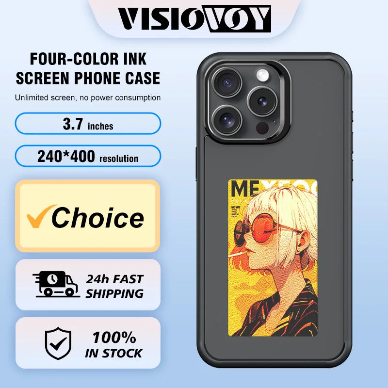 NFC Smart Phone Case For iphone 16 15 14 13 Pro Max E ink 4 Color Screen DIY
