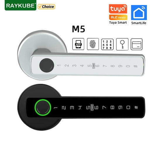 RAYKUBE M5 Tuya BLE Fingerprint Door Lock Digital Electronic Lock with Password/Key/IC Card/ Smartlife