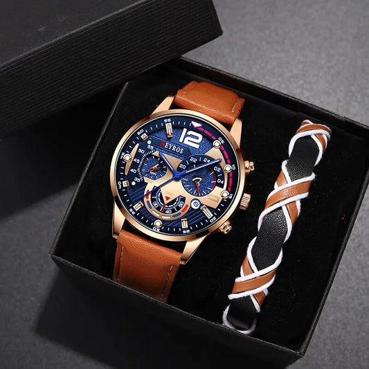 2PCS Set Fashion Men Calendar Watches Luxury